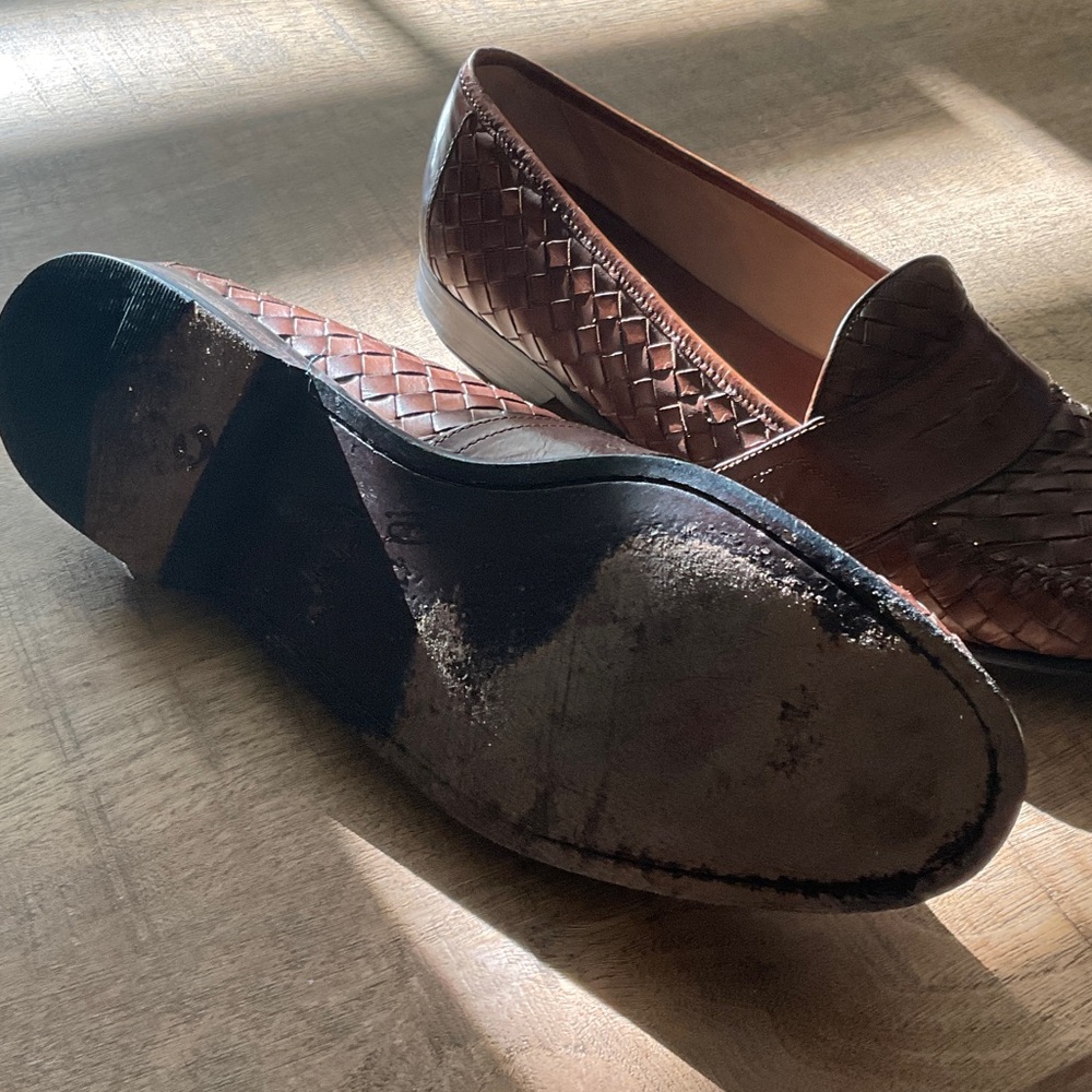 Cole Haan Woven Brown Leather Loafers - Picture 2 of 4